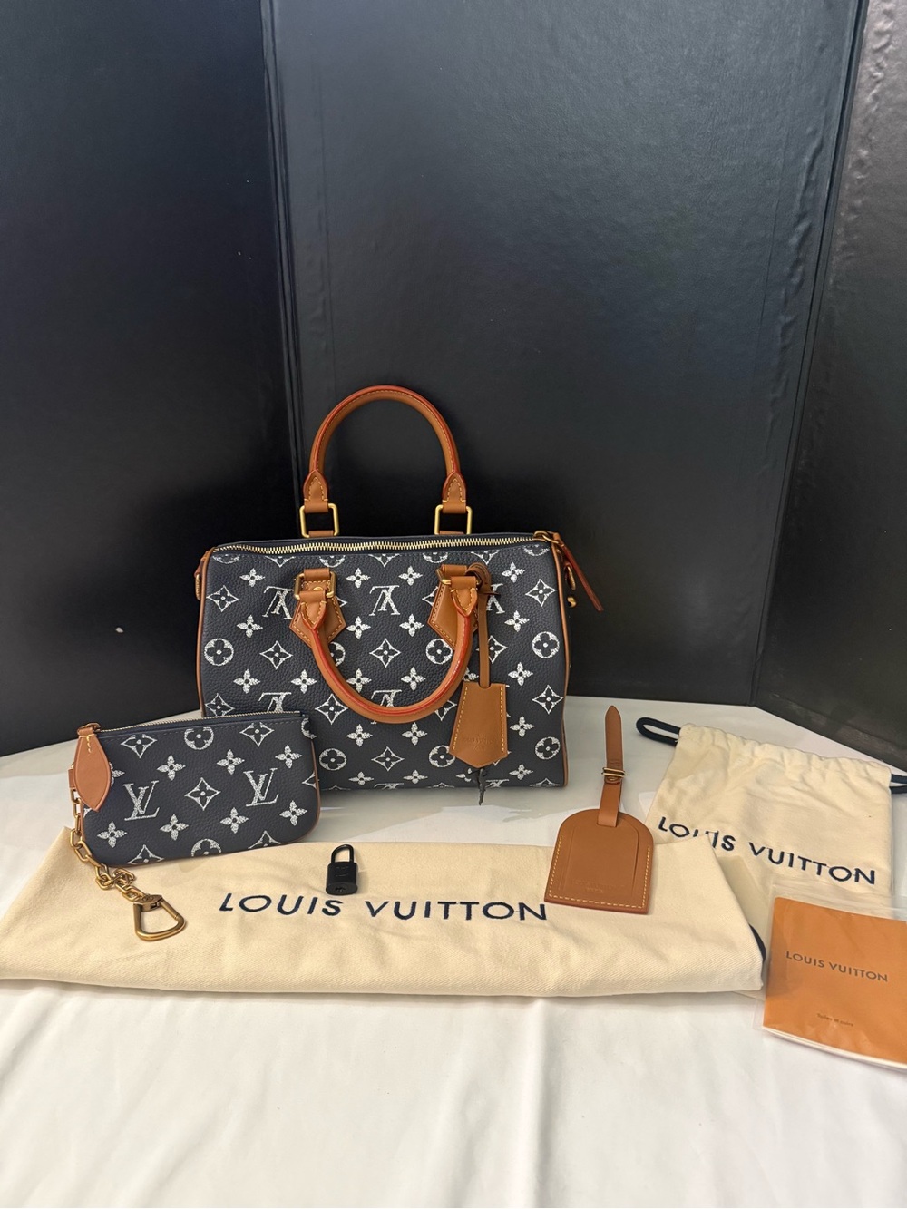 Blue Monogram Canvas Speedy 25 Bandoulière Bag